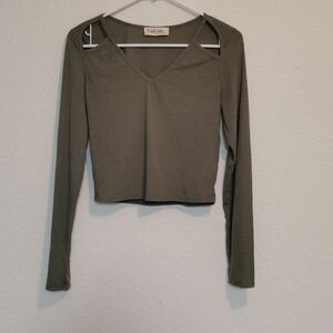 Peach Love California V-Neck Olive Long Sleeve Top